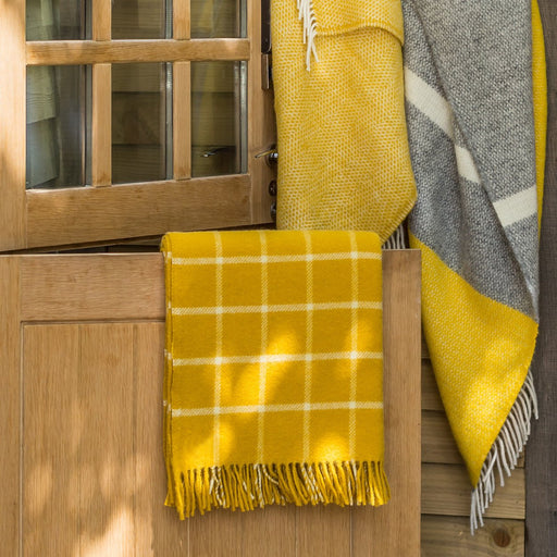Chequered Check Yellow - Pure New Wool Blanket by Tweedmill® - Giftware Wales