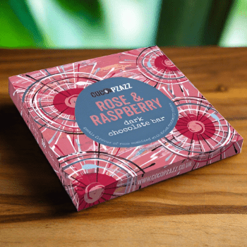 Coco Pzazz Dark Chocolate Rose & Raspberry Bar 80g - Giftware Wales