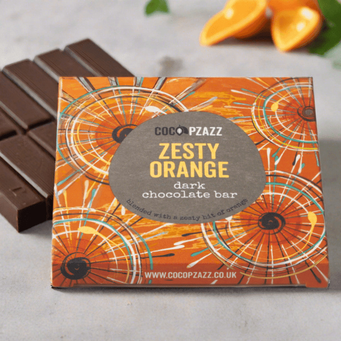 Coco Pzazz Zesty Orange Dark Chocolate Bar - Giftware Wales