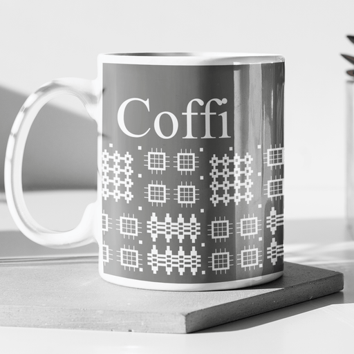 Coffi Mug - Welsh Tapestry Grey Design - Giftware Wales