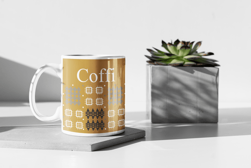 Coffi Mug - Welsh Tapestry Mustard Design - Giftware Wales