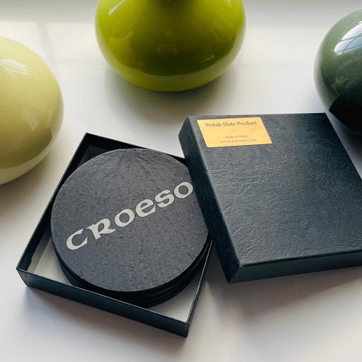 Croeso (Welcome) Slate Coaster Set Of Six - Giftware Wales
