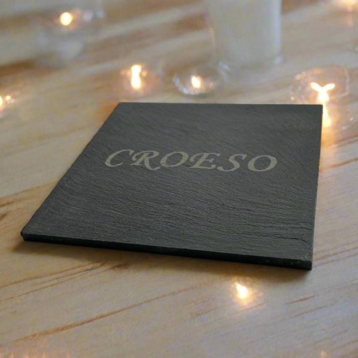 Croeso (Welcome) - Square Welsh Slate Coaster - Giftware Wales