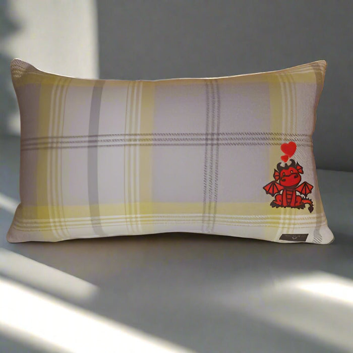 Cute Dragon Embroidered cushion on Balmoral Check - Giftware Wales