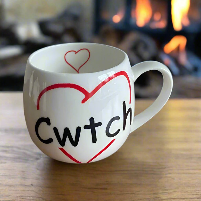 Cwtch And Heart - Bone China Hug Mug (Hand Warmer) - Giftware Wales