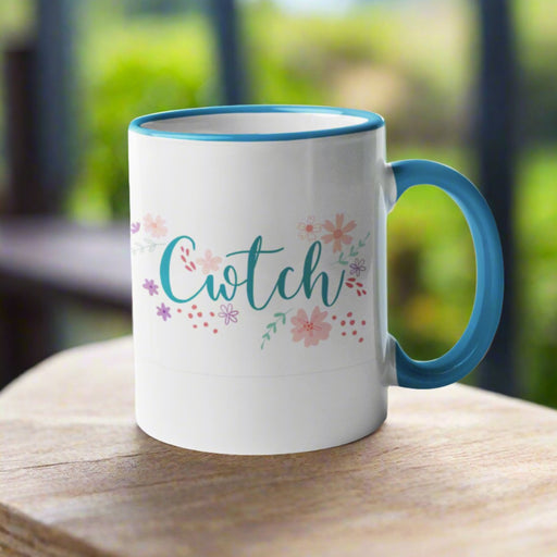 Cwtch Floral Welsh Mug - Blue - Giftware Wales