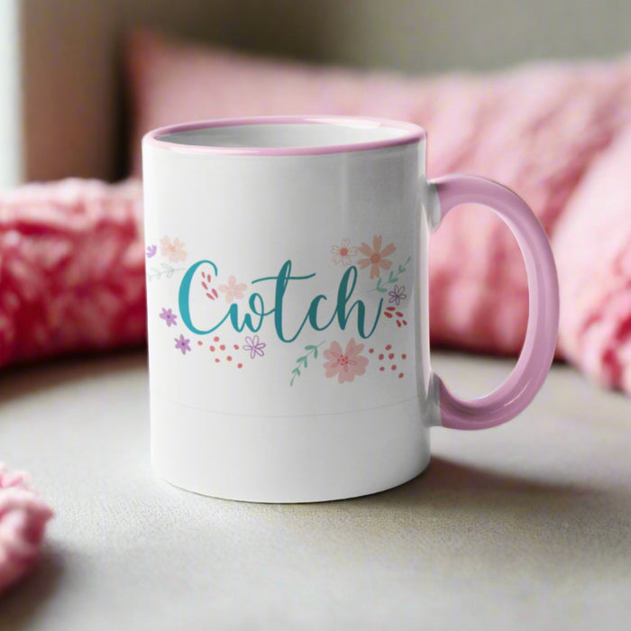 Cwtch Floral Welsh Mug - Pink - Giftware Wales