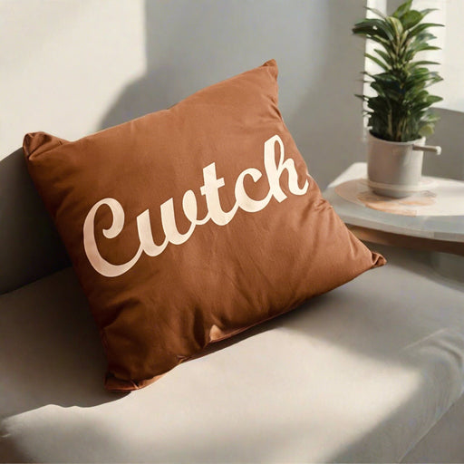 Cwtch Welsh Cushion - BROWN - Giftware Wales