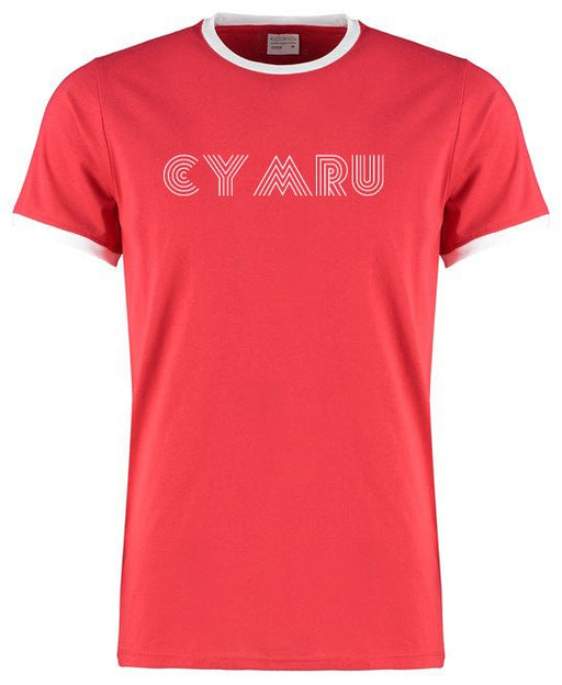 Cymru Old School Script Retro Football T-Shirt (RED) - Giftware Wales
