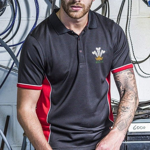 Cymru Welsh Feathers Topcool® Mens Polo Shirt - Giftware Wales