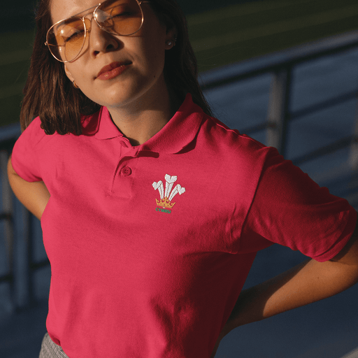 Cymru Welsh Feathers Womens Fashion Polo Shirt Giftware Wales