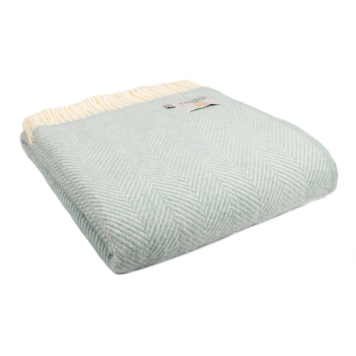 Fishbone Duck Egg - Pure New Wool Blanket by Tweedmill® - Giftware Wales