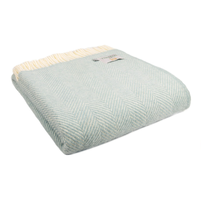 Fishbone Duck Egg - Pure New Wool Blanket by Tweedmill®