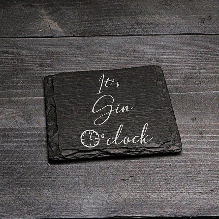Gin O-Clock Square Welsh Slate Coaster - Giftware Wales