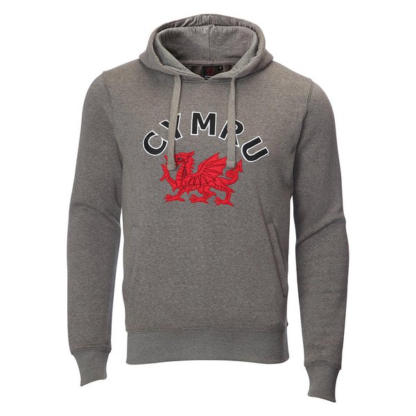 Grey Welsh Dragon Applique Hoodie - Giftware Wales