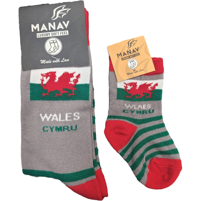 Welsh Flag Grey Socks