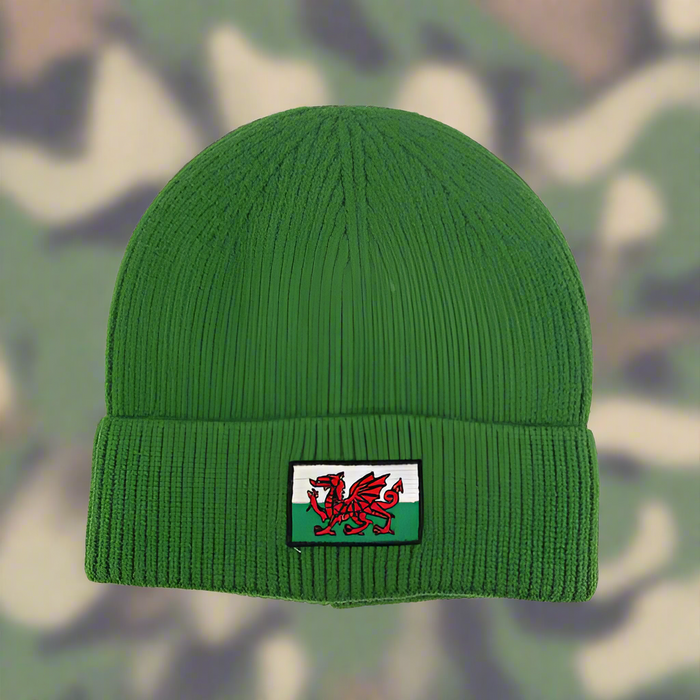 Welsh Flag Beanie Hat (Military Green)