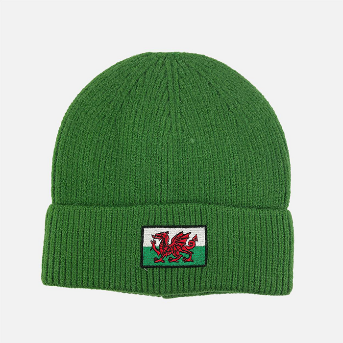Wales Flag Green Ski Hat | Warm & Cozy Winter Beanie with Welsh Flag Emblem | Soft, Comfortable & Insulating Knit Hat for Cold Weather, Outdoor Sports & Showing Welsh Pride | Unisex Design