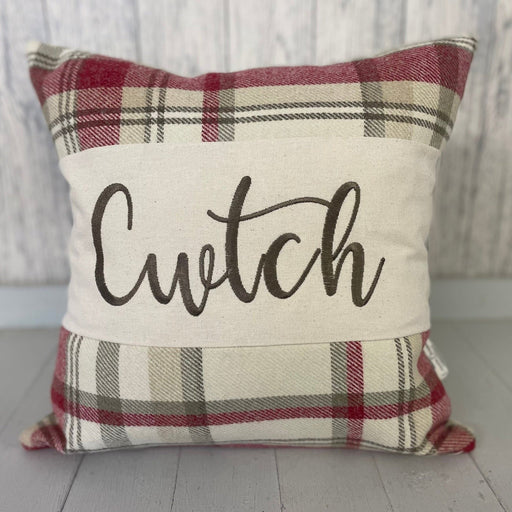 Handmade Check Cwtch Cushion Wool Touch - Lizzie® Cranberry - Giftware Wales