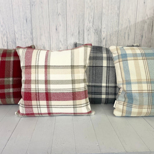 Handmade Check Cwtch Cushion Wool Touch - Lizzie® Cranberry - Giftware Wales