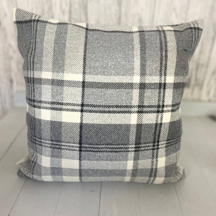 Handmade Check Cwtch Cushion Wool Touch - Lizzie® Grey - Giftware Wales