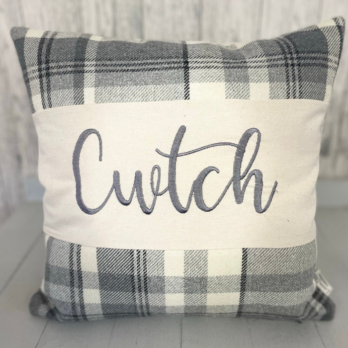 Handmade Check Cwtch Cushion Wool Touch - Lizzie® Grey - Giftware Wales