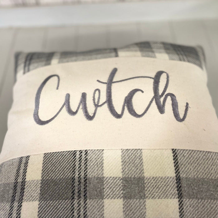 Handmade Check Cwtch Cushion Wool Touch - Lizzie® Grey - Giftware Wales