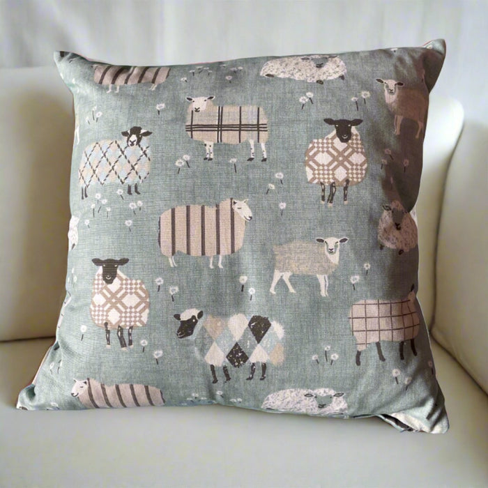 Handmade Sheep Cushion - Lizzie® Square Green - Giftware Wales