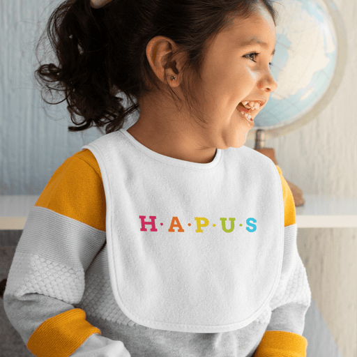 hapus (happy) - pastel colours Baby Bib - Giftware Wales