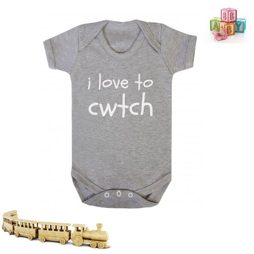 I Love to Cwtch - Welsh Baby Grow (Grey) - Giftware Wales