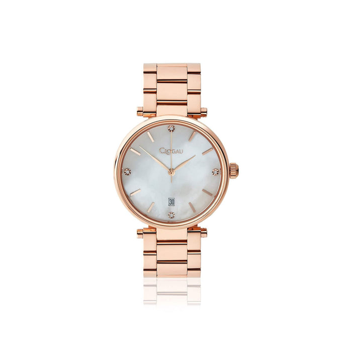 Ladies Classic Mother of Pearl Rose Gold Plated Stainless Steel Watch - Giftware Wales