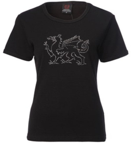 Ladies Welsh Diamanté Dragon T-Shirt - Giftware Wales