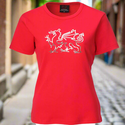 Ladies Welsh Sequin Dragon T-Shirt - Giftware Wales