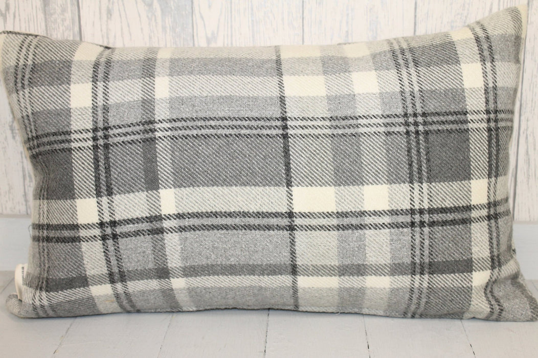 Mamgu Wool Touch Cushion - Lizzie® Grey Check - Giftware Wales