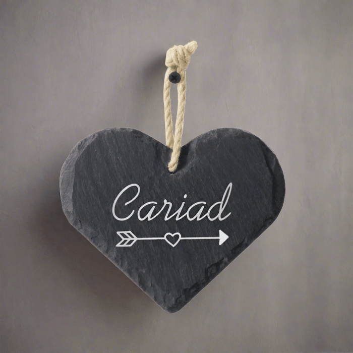 Medium Welsh Slate Heart - Cariad (Love) - Giftware Wales