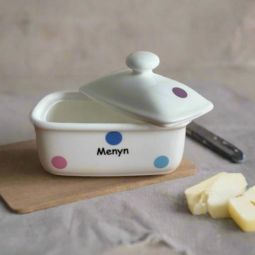 Menyn Welsh Pottery Butter Dish Spotty - Giftware Wales