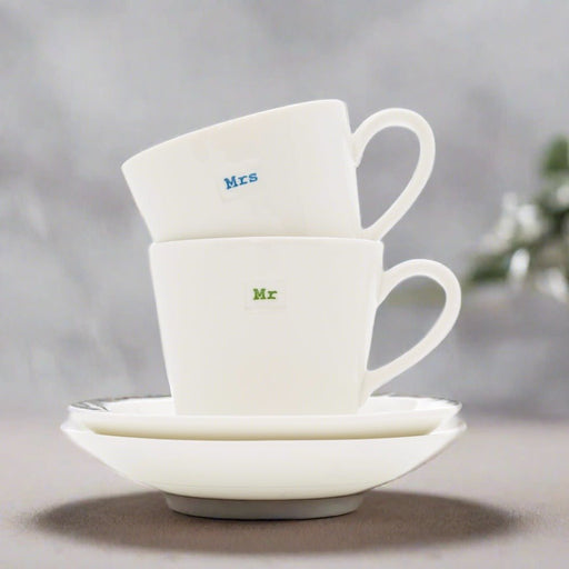 Mr and Mrs Espresso Cup and Saucer Pair - By Keith Brymer Jones - Giftware Wales