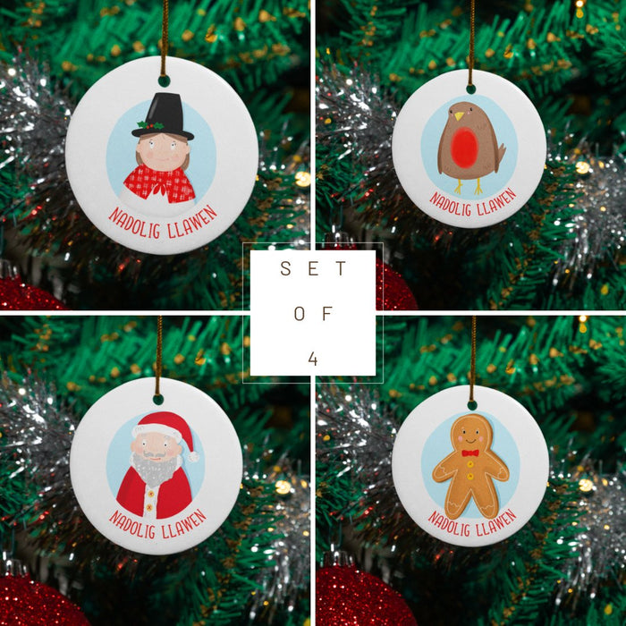 Nadolig Llawen Tree Decorations x 4 - Giftware Wales