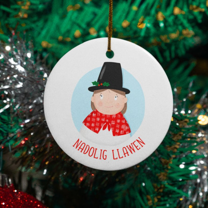 Nadolig Llawen Welsh Lady Christmas Tree Decoration - Giftware Wales