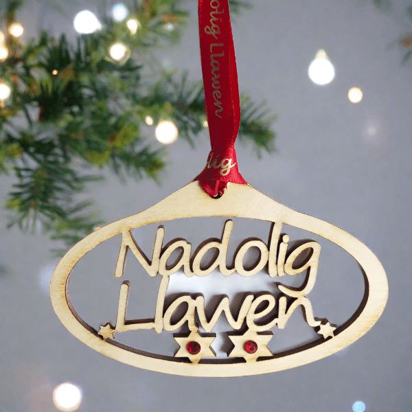 Nadolig Llawen Welsh - Oval Christmas Hanger - Giftware Wales