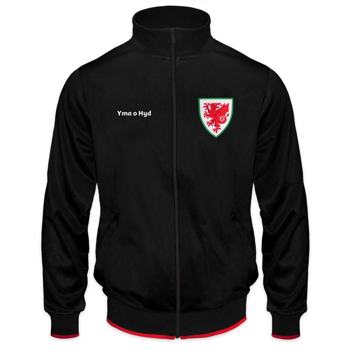 Official Welsh FAW® Retro Track Top Black - Giftware Wales