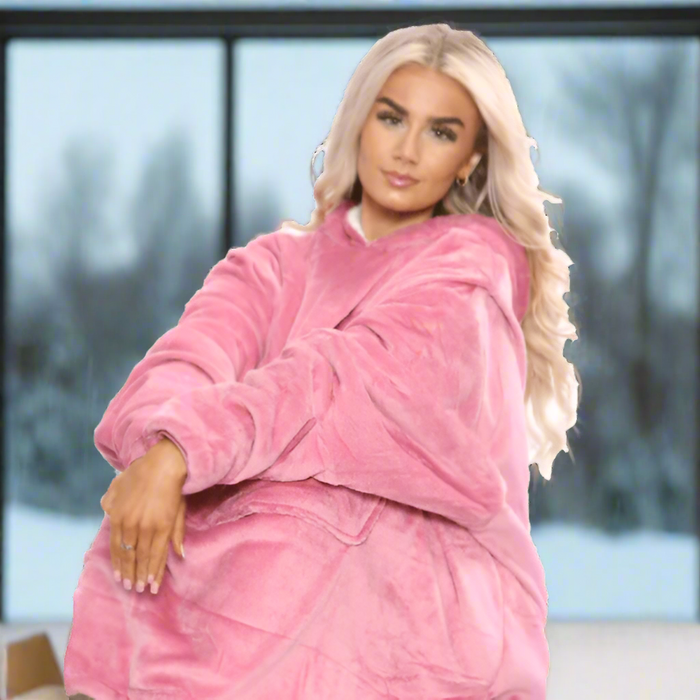 Oversized Sherpa Fleece Hoodie - Pink - Giftware Wales