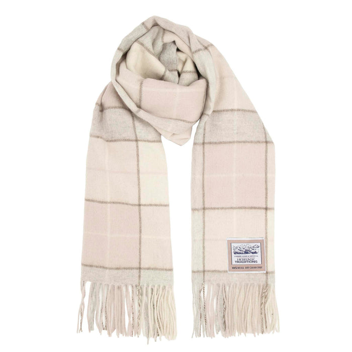 Pure Wool Natural Box Check Scarf - by Heritage Traditions - Giftware Wales