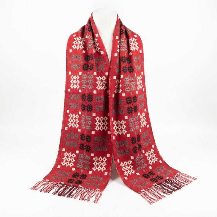 Welsh Tapestry Wool Blend Red Scarf