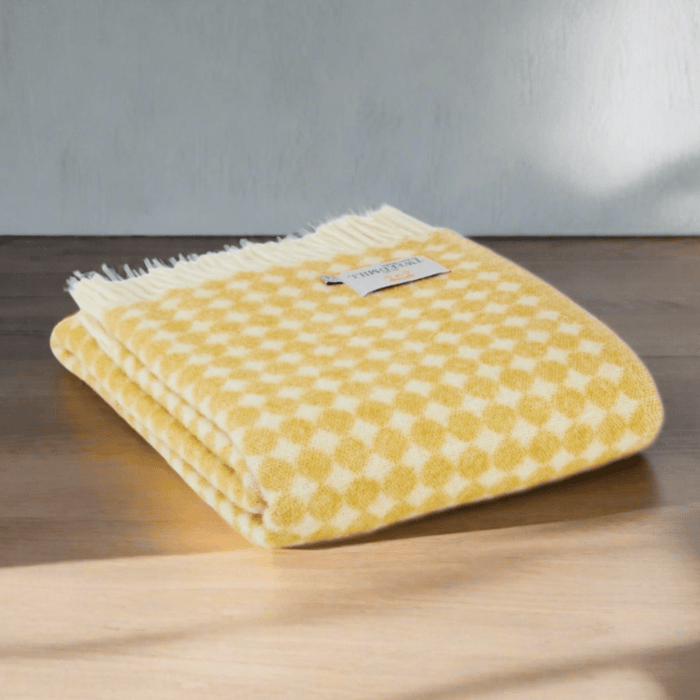 Reversible Jacquard Spot Oil Yellow - Pure New Wool Blanket by Tweedmill® - Giftware Wales