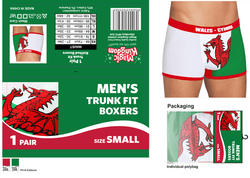 Special Offer - Mens Welsh Flag Boxer Shorts - Giftware Wales