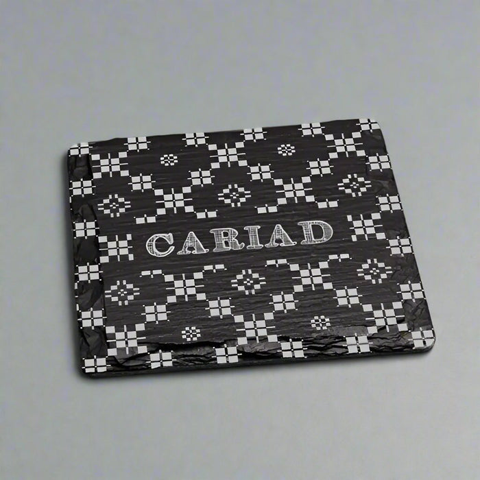 Square Welsh Slate Coaster - 'Cariad' - Giftware Wales