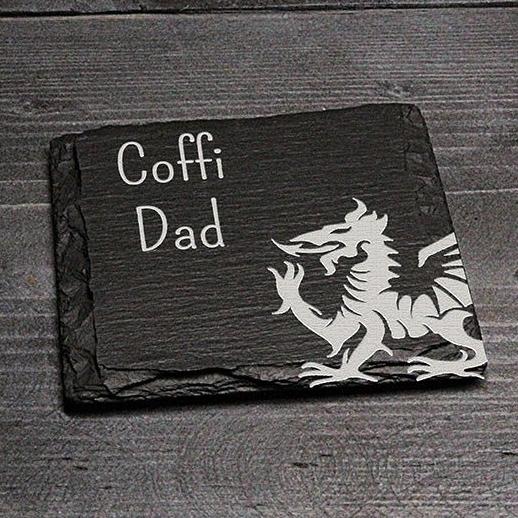 Square Welsh Slate Coaster - 'Coffi Dad' - Giftware Wales