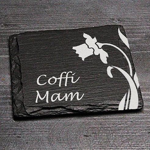 Square Welsh Slate Coaster - 'Coffi Mam' - Giftware Wales