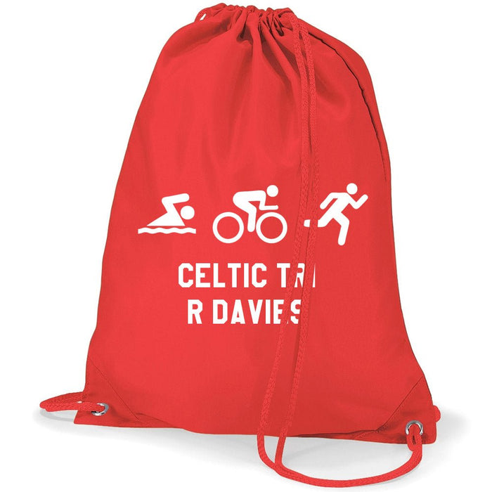 Swim Bike Run Triathlon Logo- Personalised Duffel Bag (Colour Choice) - Giftware Wales